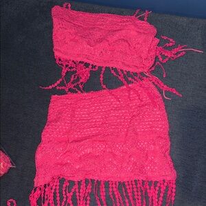 Agua Bendita Pink Crochet Swim Coverup